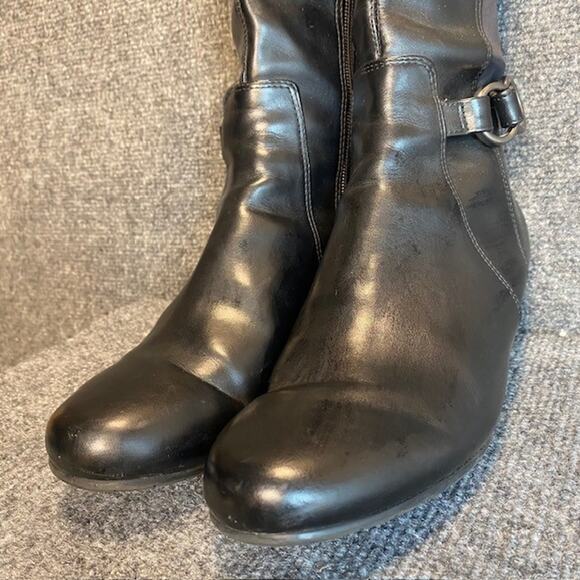 Kenneth Cole Reaction Tip Dress Black Knee High Stretch Boots Womens 8 Wedge - Picture 7 of 10